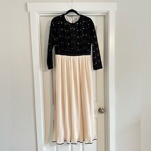 Dainty Jewells Black Lace Top with Cream Pleated Skirt Dress